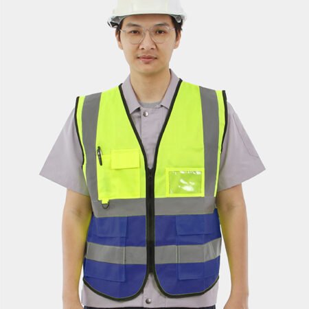 เสื้อกั๊กเซฟตี้มีกระเป๋า (ผ้าPolyester) สีเขียว/น้ำเงิน