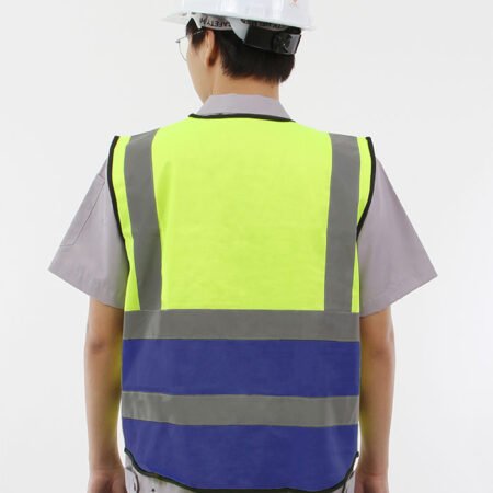 เสื้อกั๊กเซฟตี้มีกระเป๋า (ผ้าPolyester) สีเขียว/น้ำเงิน