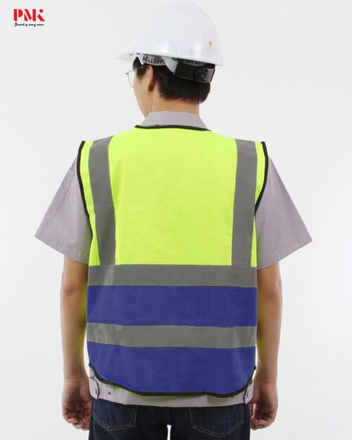 เสื้อกั๊กเซฟตี้มีกระเป๋า (ผ้าPolyester) สีเขียว/น้ำเงิน