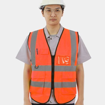 เสื้อกั๊กเซฟตี้มีกระเป๋า (ผ้าPolyester) สีส้ม