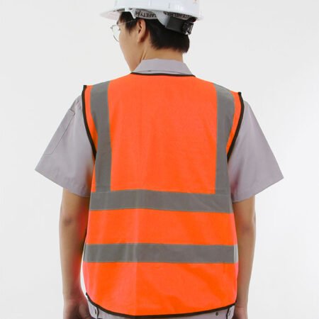 เสื้อกั๊กเซฟตี้มีกระเป๋า (ผ้าPolyester) สีส้ม