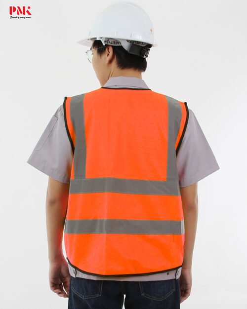 เสื้อกั๊กเซฟตี้มีกระเป๋า (ผ้าPolyester) สีส้ม